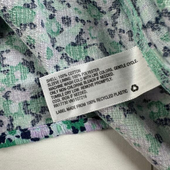 A New Day Top Womens Medium Green Purple Floral Statement Sleeve V Neck Pullover - Picture 4 of 7